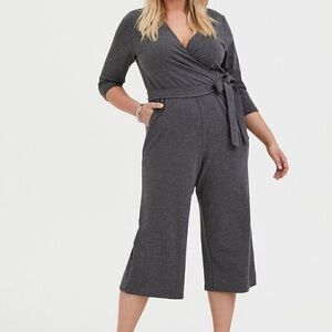 Torrid Charcoal Grey Terry Self Tie Culotte Jumpsuit 3 3X